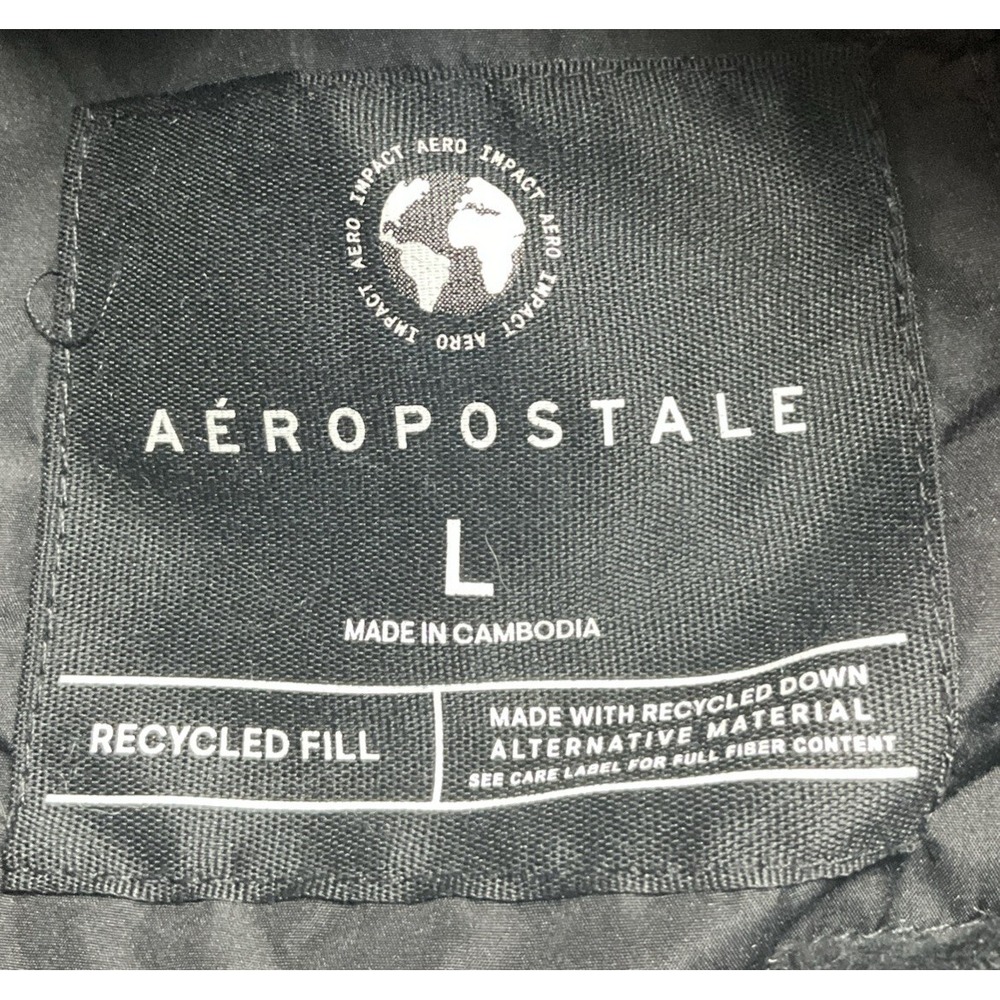 Aeropostale Black Zip Up And Buttoned Up Hooded Puffer Jacket Size L - Picture 5 of 7